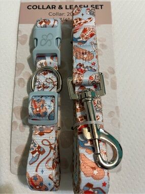 Dog Light Blue Cowboy Print Collar & Leash Set NWT